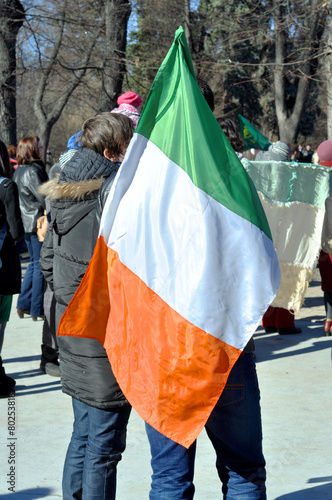 Two men with the Irish flag at the park