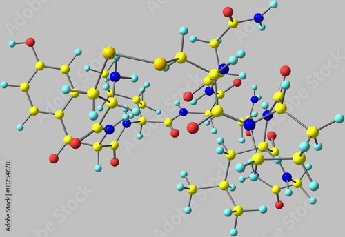 Fototapeta Naklejka Na Ścianę i Meble -  Oxytocin molecule isolated on grey