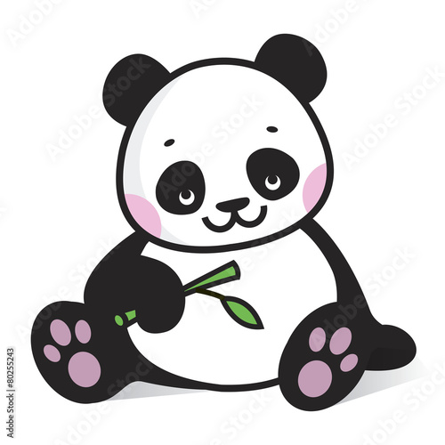 Drawing baby panda with branch of bamboo