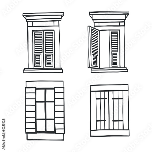Hand drawn sketched old Italian windows.