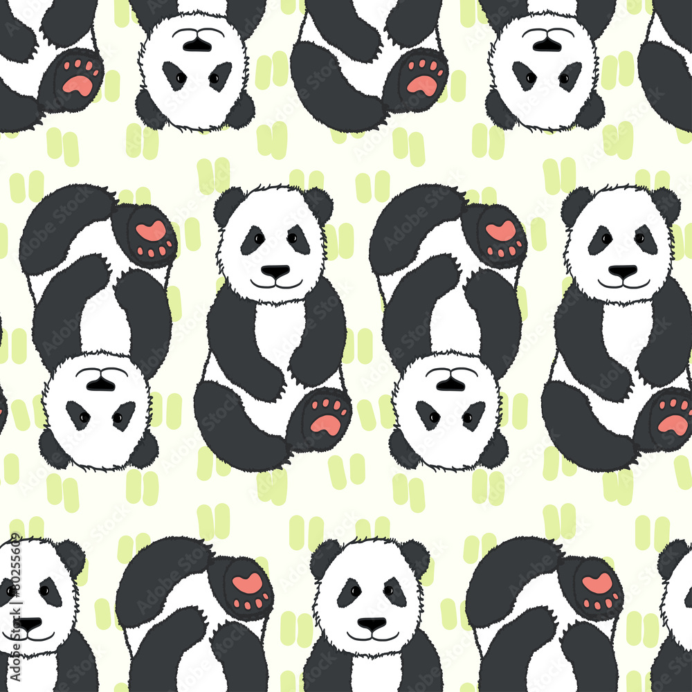 Obraz premium Cartoon sitting pandas seamless pattern.