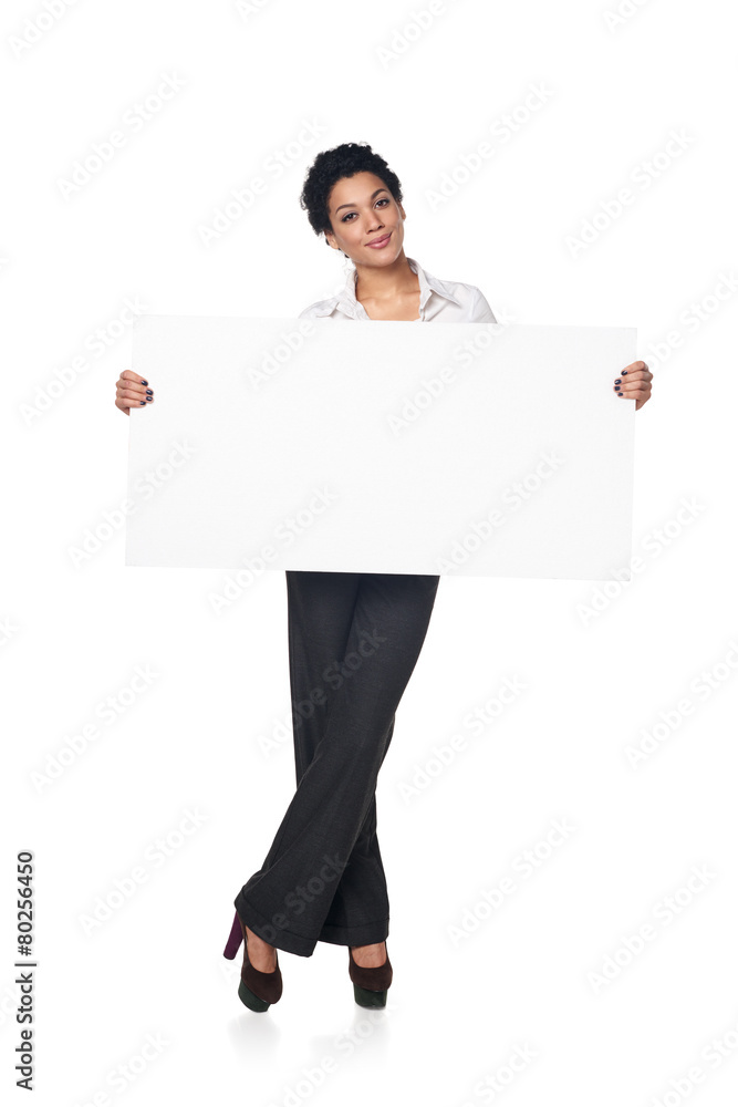 Business woman with blank white board Business woman with blank white board