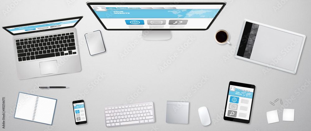 Workplace with tech device Workplace with tech device