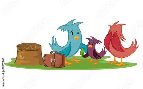 Deforestation awareness, sad bird family