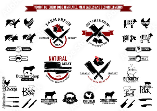 Vector Butchery Logo, Labels, Icons and Design Elements