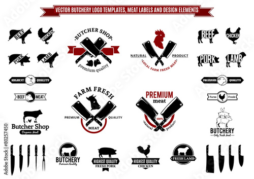 Vector Butchery Logo Templates, Meat Labels and Design Elements