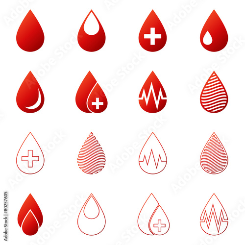 Blood drop icons vector set