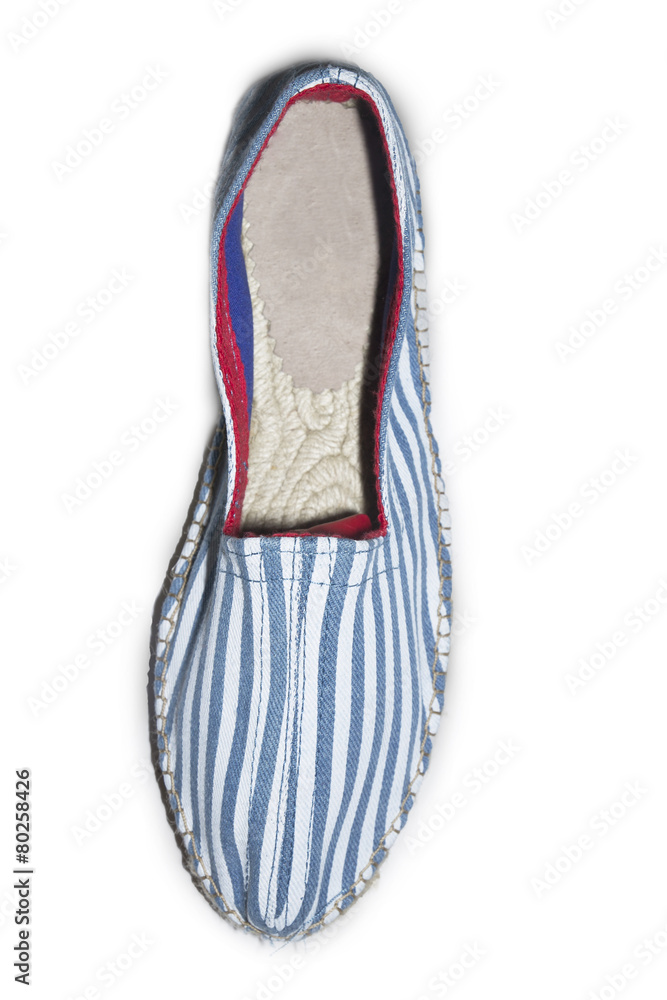 Zapato blanco y rayas azul vista superior Zapato blanco y rayas azul vista superior