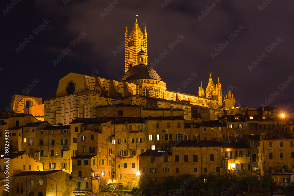 Siena cathedral by night, Tuscany, Italy, Europe
