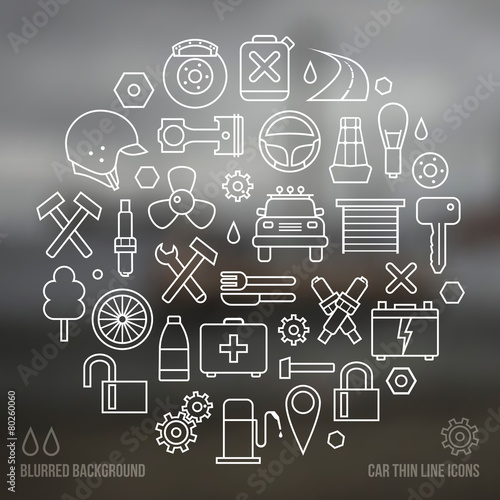 Auto service icons set and blurred background