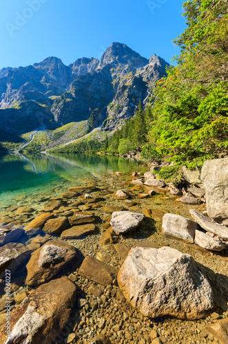 Fototapeta Naklejka Na Ścianę i Meble -  Green water mountain lake Morskie Oko, Tatra Mountains, Poland