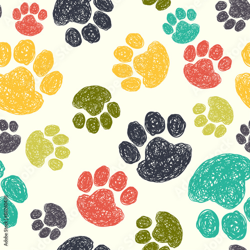 Dog's paw prints seamless pattern.