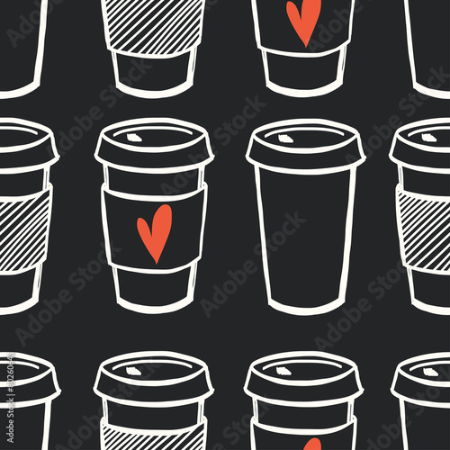 Coffee to go seamless pattern on chalkboard background