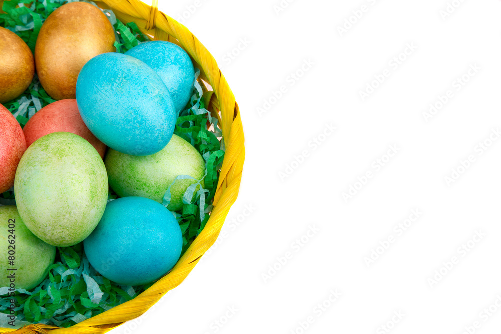 colorful Easter eggs in a basket colorful Easter eggs in a basket