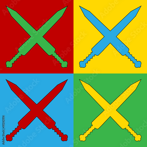 Pop art crossed gladius swords symbol icons.