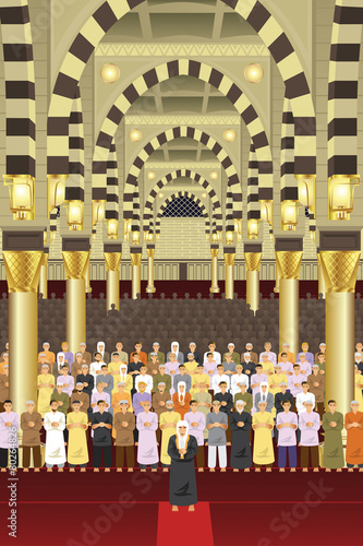 Muslims praying together in a mosque