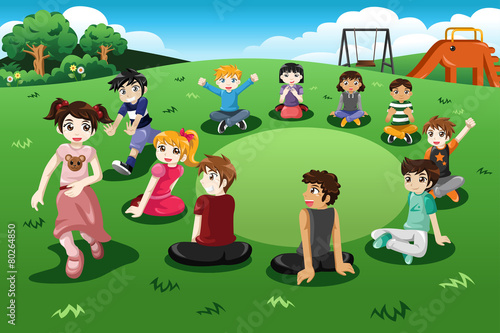 Kids playing duck duck goose