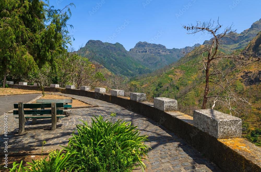 Green tropical landscape in mountains of Madeira island Green tropical landscape in mountains of Madeira island