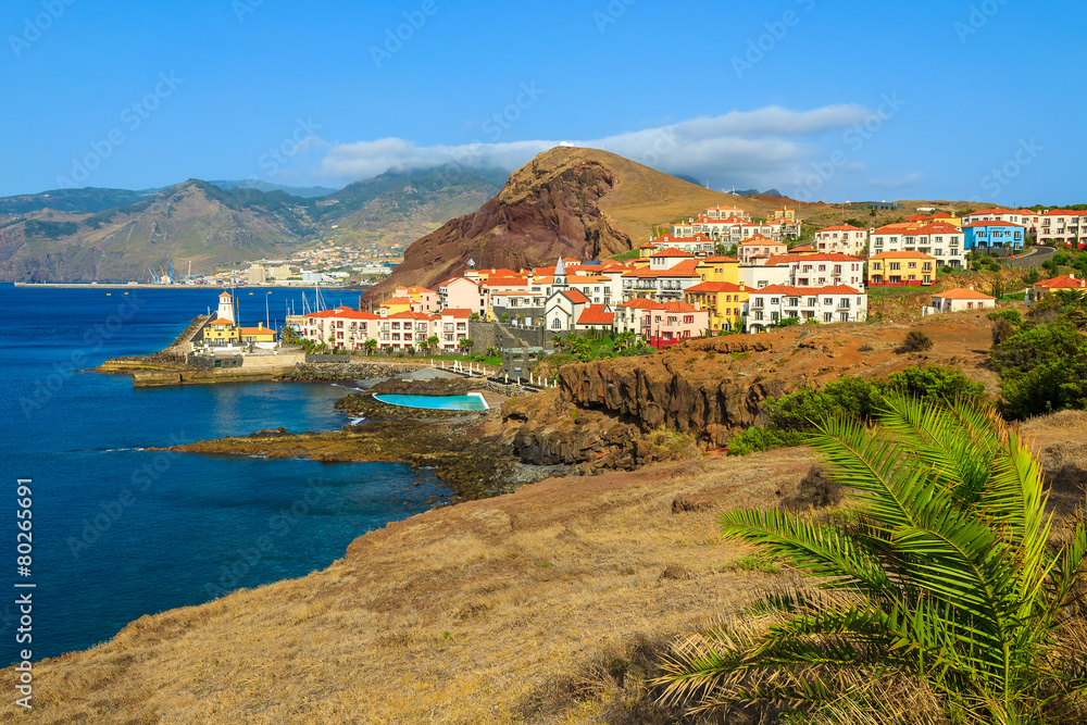View of typical Portuguese village on coast of Madeira island