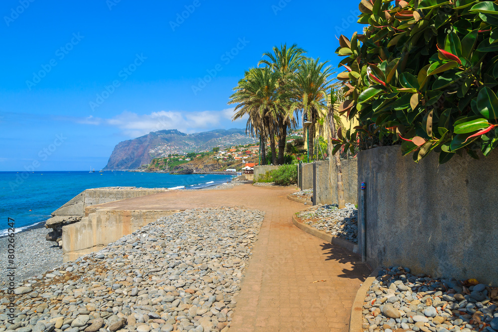 Coastal promenade in Funchal town, Madeira island, Portugal