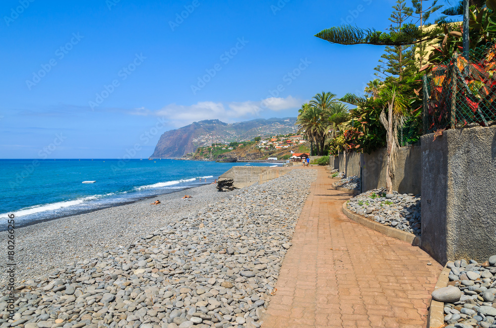 Coastal promenade in Funchal town, Madeira island, Portugal