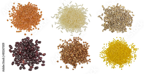 Collection Set of Cereal Grains and Seeds Heaps