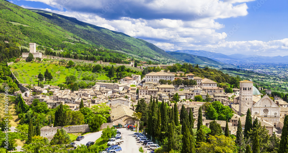 view of medieval Assisi, Umbria, Italy