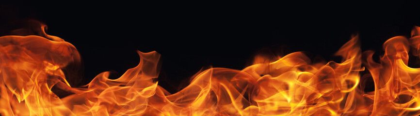 burning fire flame on black background