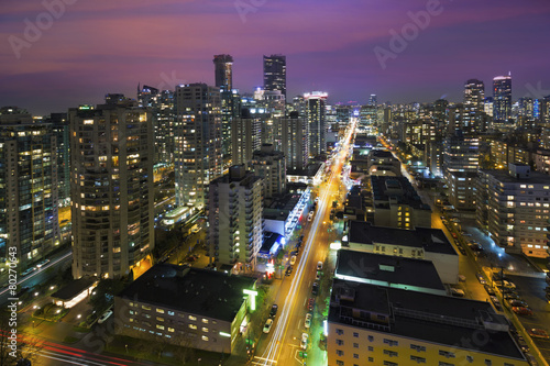 Vancouver BC Cityscape at Night Aerial