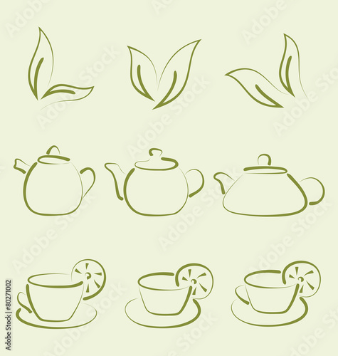 Herbal tea, set cups and teapots
