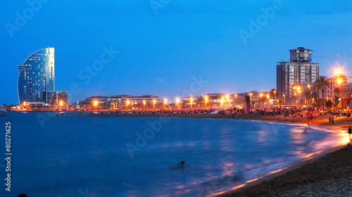 Photography Barceloneta Beach in summer night. Barcelona
