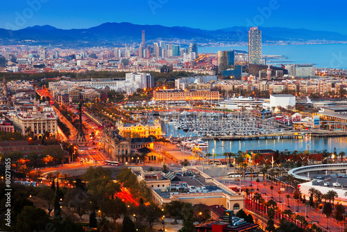 Photography Port Vell in Barcelona during sunset. Catalonia