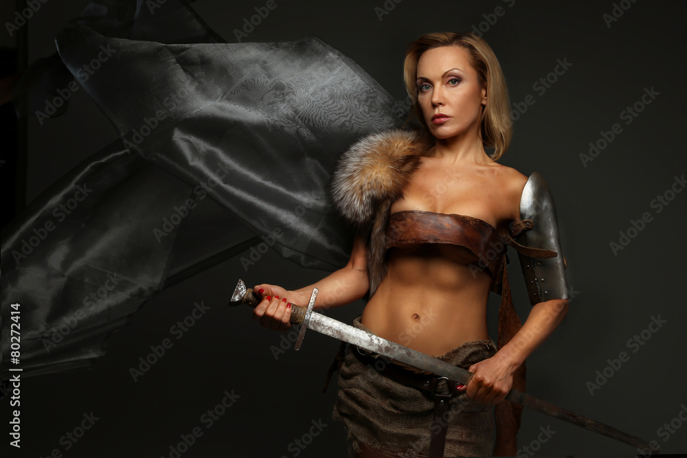 Middle age woman with sword