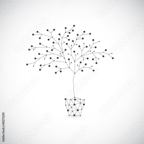 Abstract tree in the flowerpots on gray background