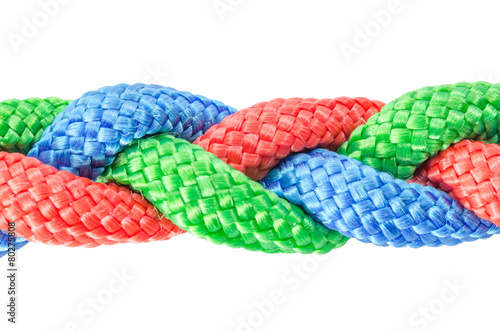 Braided ropes close up isolated on white