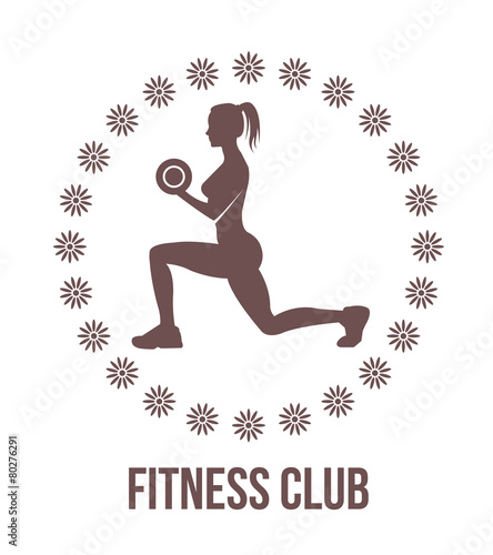 Fitness club logo with woman silhouette.Woman holds dumbbells