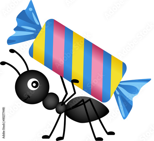 Ant carrying a candy