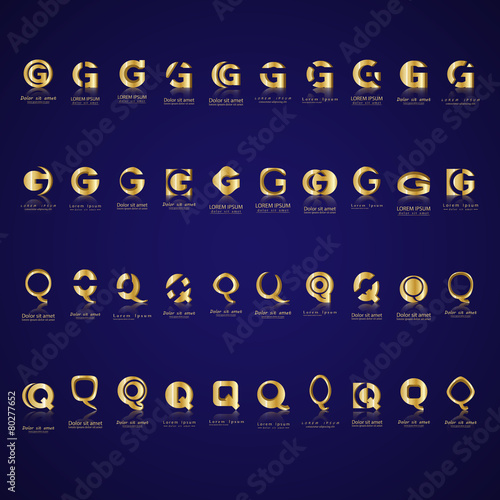 Lettering Icons Set - Isolated On Blue Background