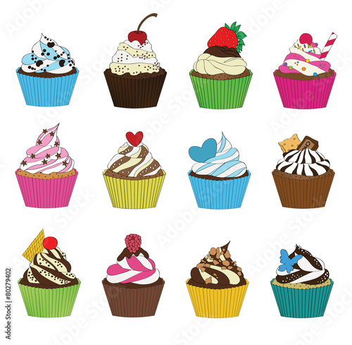 set of cupcakes in sketch style