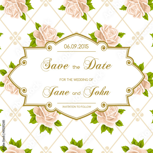 Vintage wedding invitation with roses photo