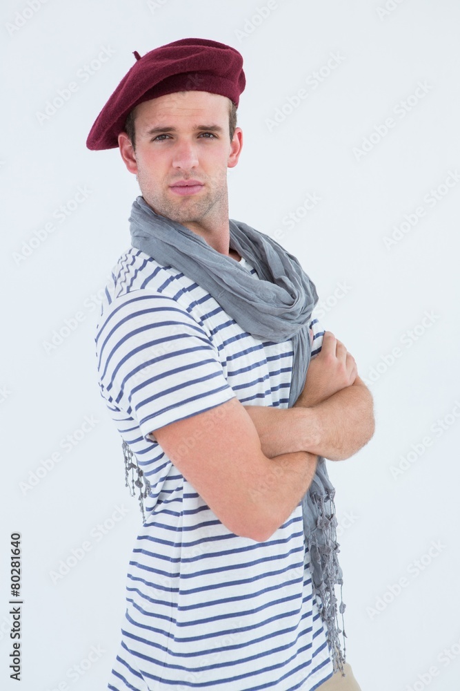 French guy with beret looking at camera French guy with beret looking at camera