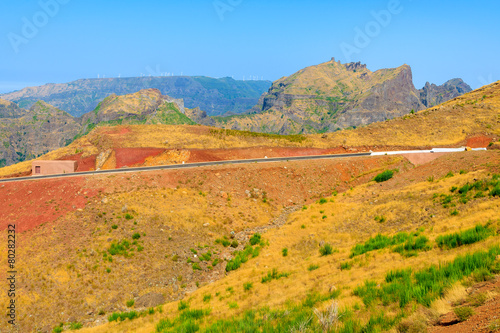 Fototapeta Naklejka Na Ścianę i Meble -  Scenic road in mountain landscape of Madeira island, Portugal