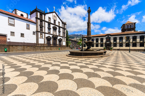 Square with historic buildings in Funchal city, Madeira island