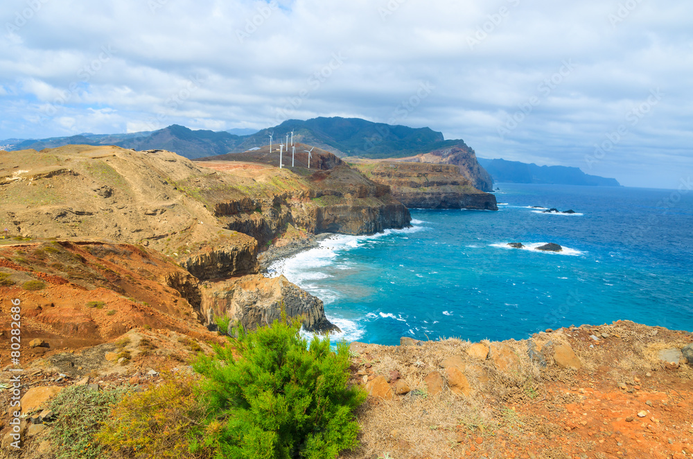 Beatiful coast with high cliffs on Madeira island, Portugal