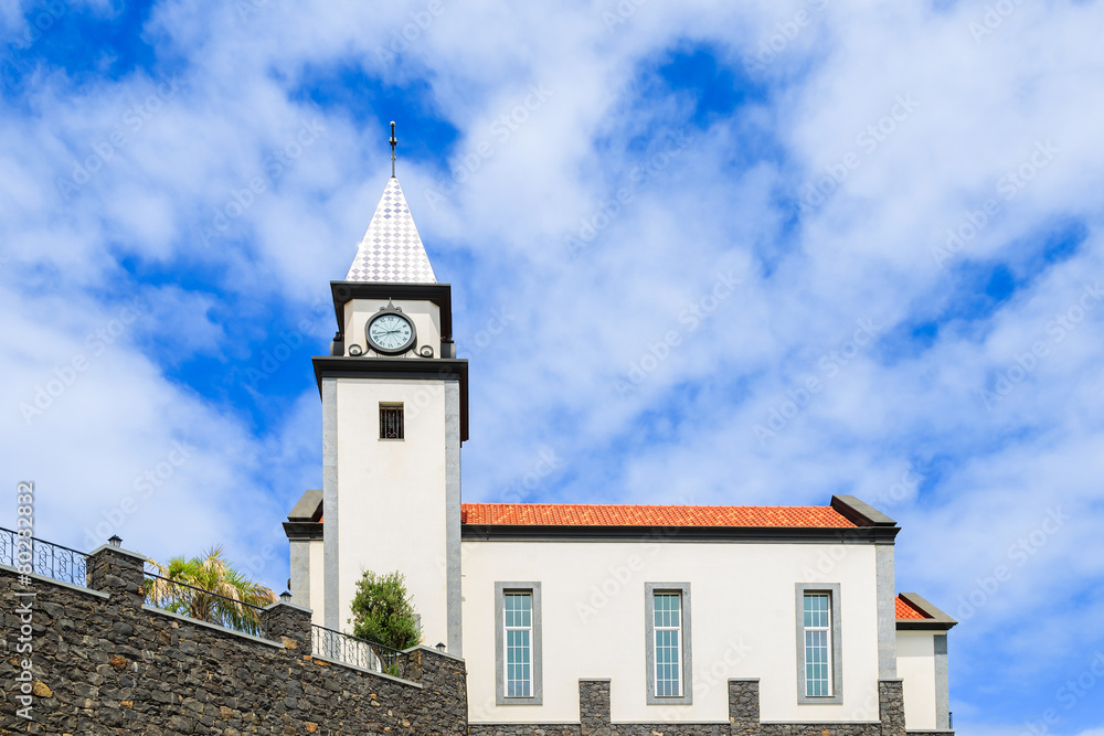 Typical church in a village on coast of Madeira island, Portugal