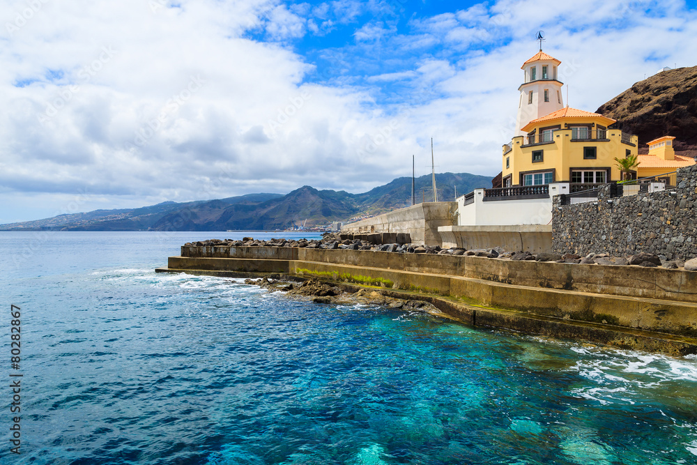 Lighthouse on coast of Madeira island, Portugal