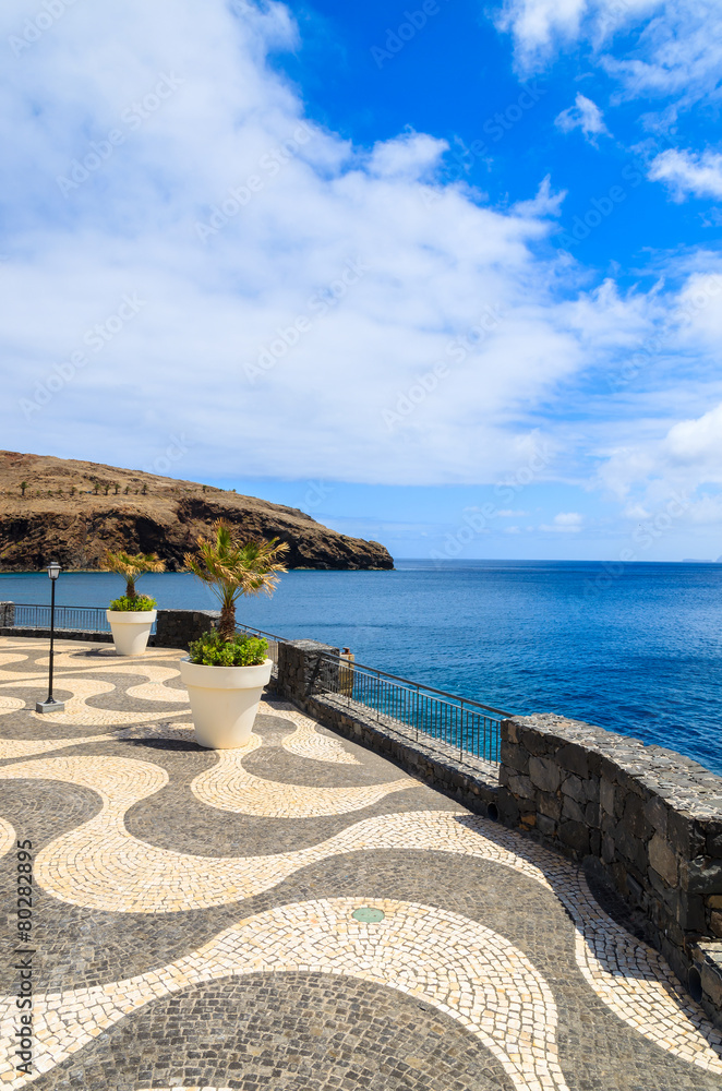 Promenade on coast of Madeira island in summer time, Portugal