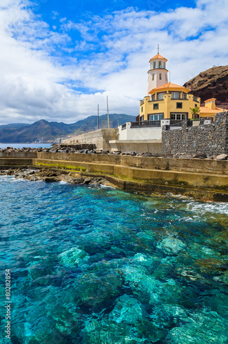 Lighthouse on coast of Madeira island, Portugal