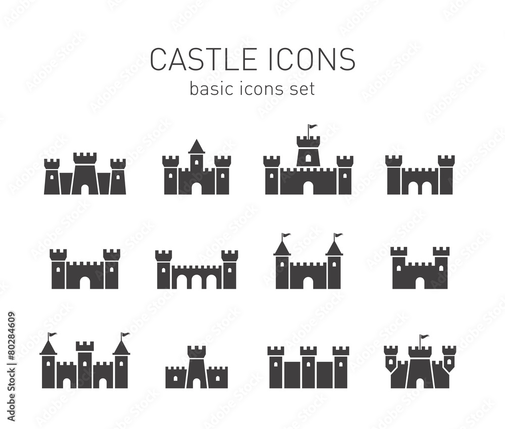 Castle icons set. - obrazy, fototapety, plakaty 