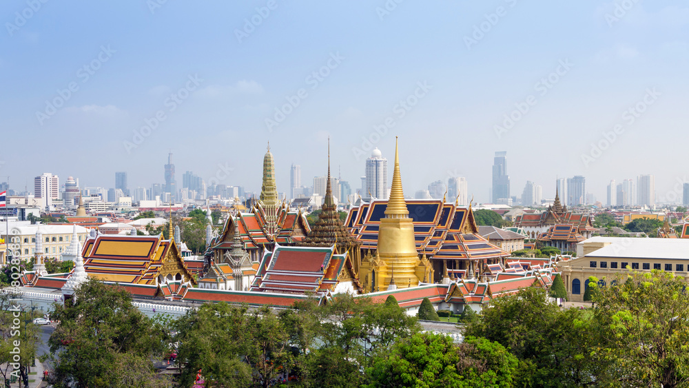 Aerial view of Grand Palace and Emerald Buddha Temple in Bangkok